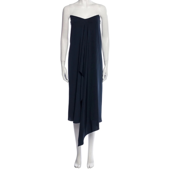 Tibi Silk Strapless Towel Dress in Navy - Picture 11 of 11